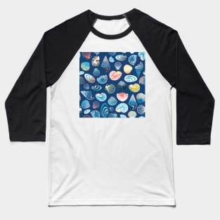 colorful sea shells on dark blue background Baseball T-Shirt